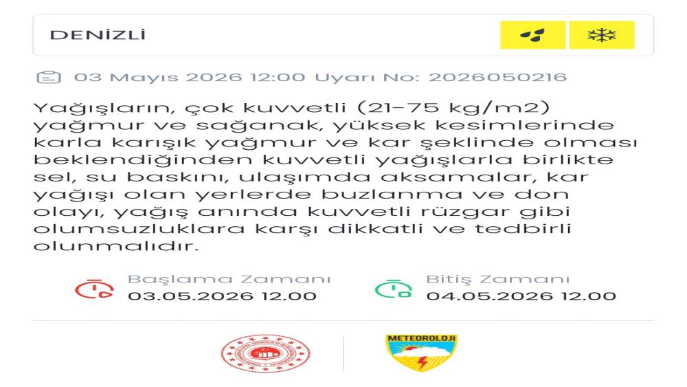 Denizli i&ccedil;in kuvvetli yağış uyarısı yapıldı
