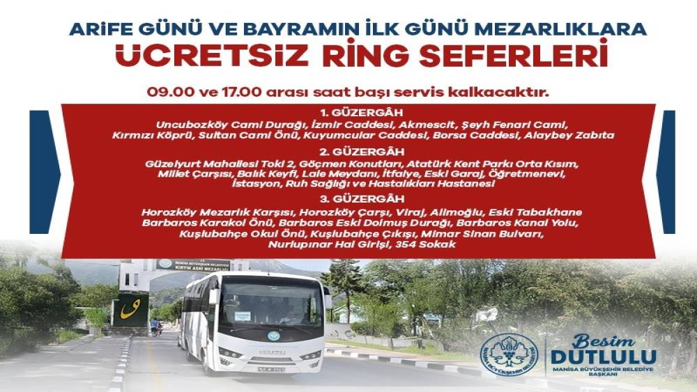 Mezarlıklara &uuml;cretsiz otob&uuml;s seferleri d&uuml;zenlenecek
