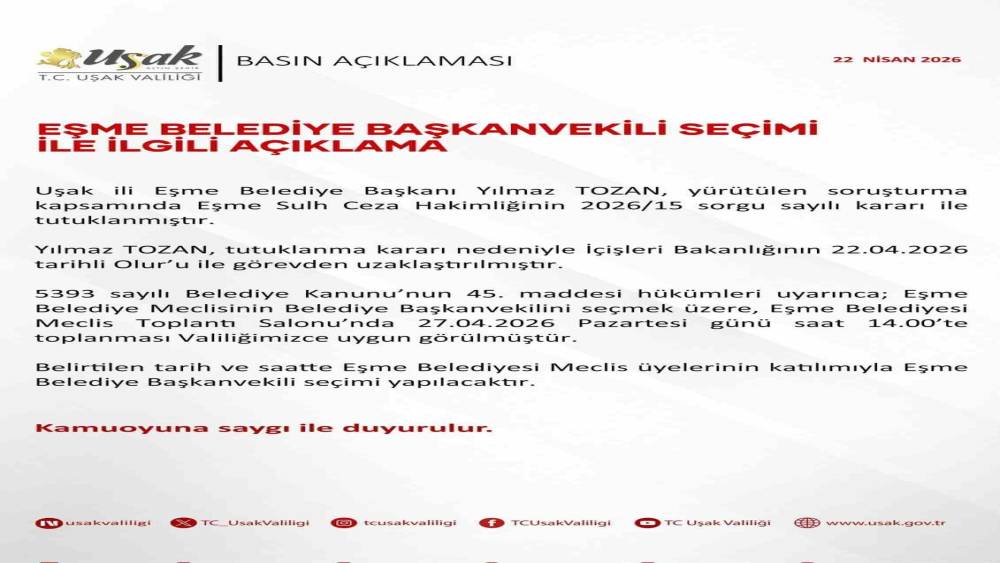 Eşme Belediye Başkanvekili 27 Nisan&rsquo;da belirlenecek
