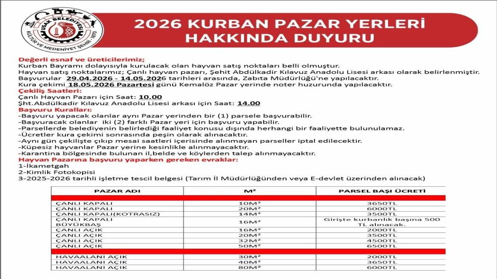 Uşak&rsquo;ta kurban satış yerleri belli oldu
